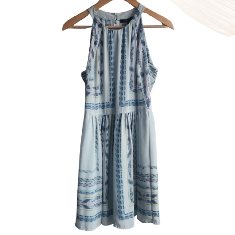BCBGMaxAzria Light Blue Patterned Halter Mini Dress